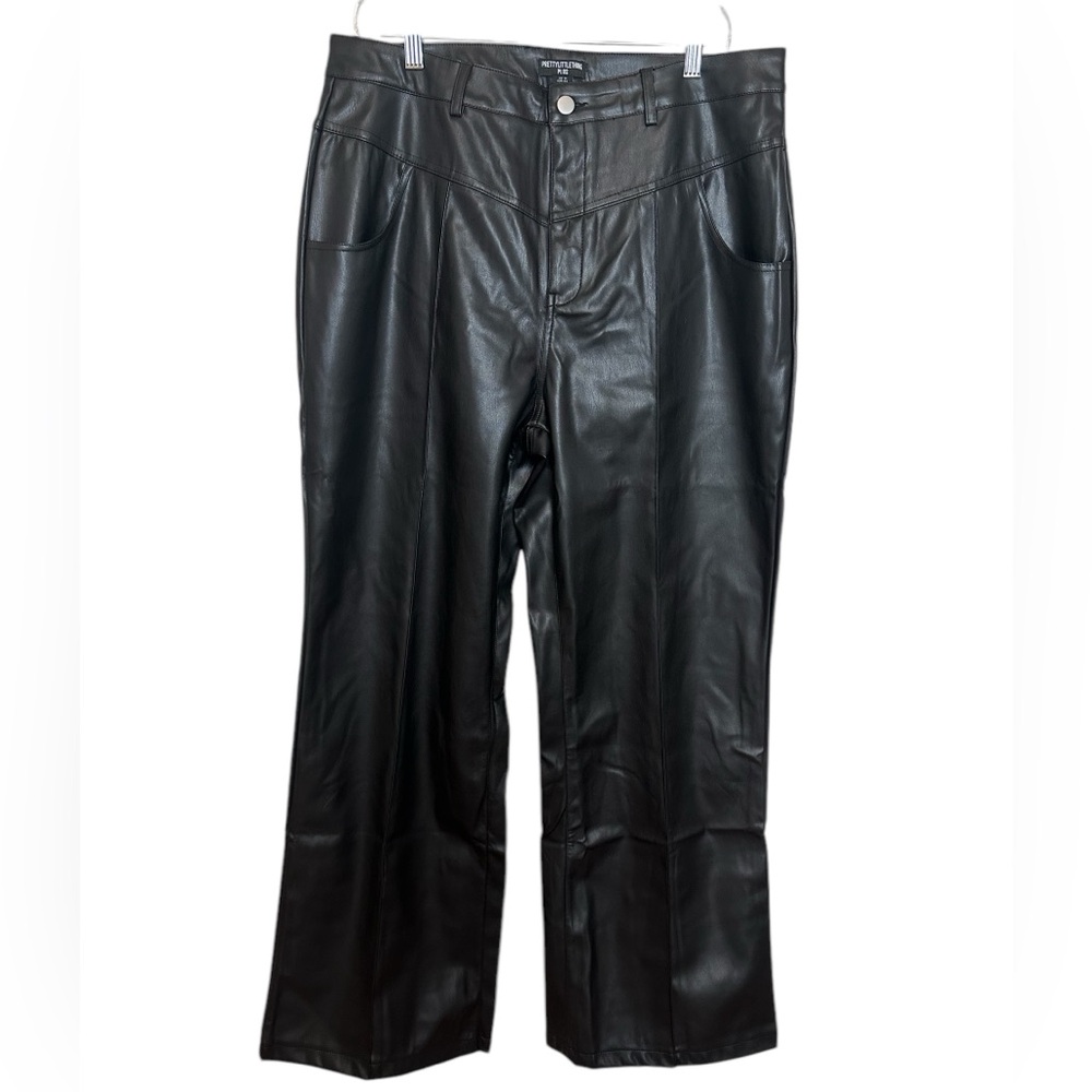 PrettyLittleThing Plus Size Faux Leather Black Wide Leg Pants Sizes 12 and 20